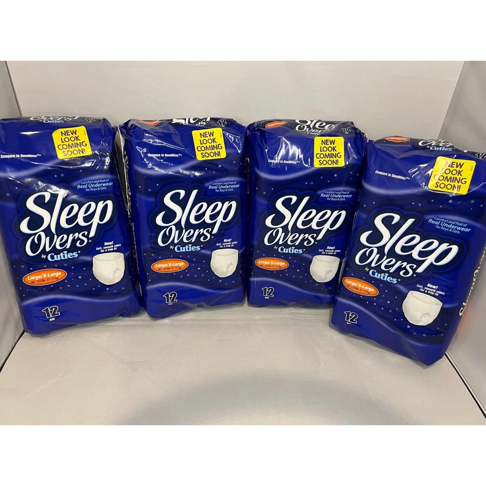 Sleep Overs By Cuties 4 Packs of 12 Pull Up Underwear Large/X Large 60-125 Lbs!
